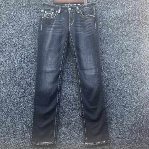 Miss Me Womens Black Skinny Denim Jeans Rhinestone Studs Style JE104952L Size 30 - Picture 1 of 8